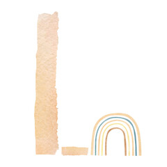 Watercolor Children's alphabet letter L in the style abstract rainbow design. Cute kids font lettering design for nursery baby shower, poster, kids party, wall decor.