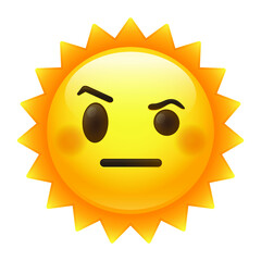 Raised Eyebrow Happy Sun Emoji. Summer Vacations Icon Symbol. Illustration Face Vector Design Art.