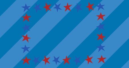 Composition of american flag decorated stars on blue background