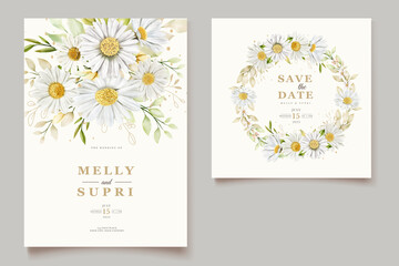 Fototapeta na wymiar Watercolor Chrysanthemum Wedding Card