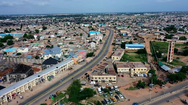 The Northern Nigerian city of Katsina with its modern roads and buildings - aerial view