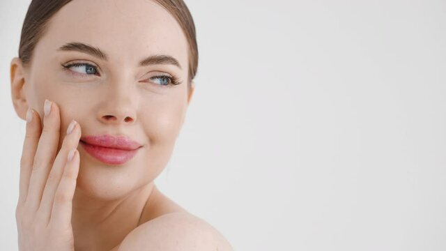 Beautiful woman face healthy skin beauty concept close up female lips eyes