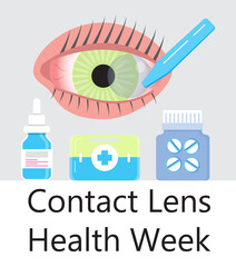 Contact lens health week in August. Glaucoma treatment illustratation vector.