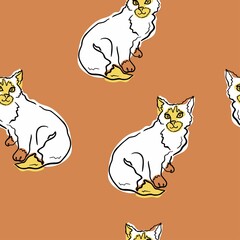 Vector cats seamless pattern. Line art cats. Linear drawing of pets. Design for printing on textiles, packaging, paper, wallpaper. 