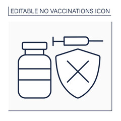 Unprotected line icon. Vaccine does not protect from covid19. Unhealthy.No vaccinations concept. Isolated vector illustration. Editable stroke
