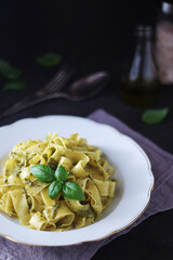 Tagliatelle pasta with pesto sauce