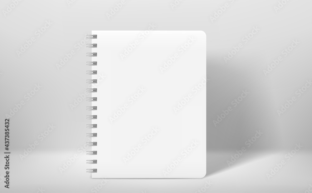 Poster white binder in white interior. 3d style realistic vector mock up