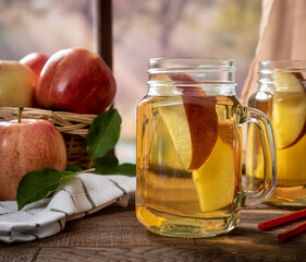 Glass of Apple Juice on Wooden Table