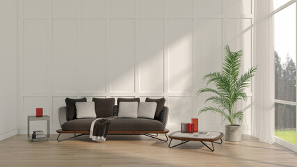 Illustration 3D rendering large luxury modern bright interiors Living room mockup computer digitally generated image