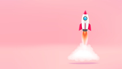Business start up concept. Horizontal pink banner with copy space