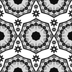 Mandala. Ethnic mandala with colorful tribal ornaments. Seamless pattern. Design with manual hatching. Isolated. Vector illustration for web design or print.