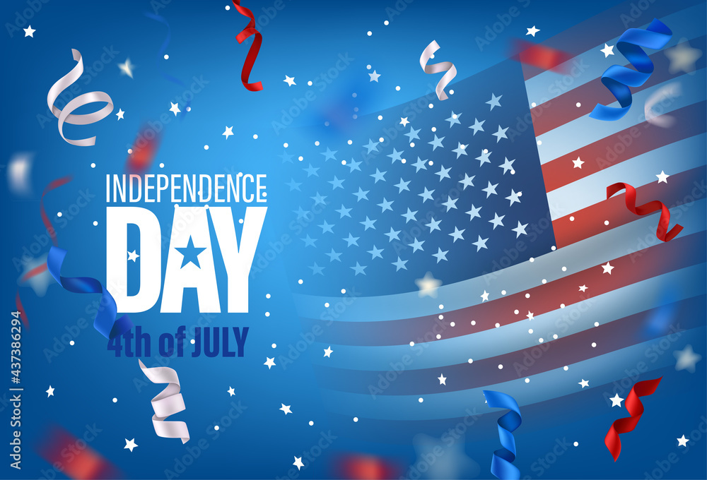 Poster usa independence day vector card with flag and confetti. fourth of july