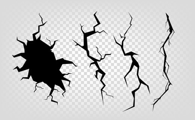 Different cracks effect isolated on transparent background