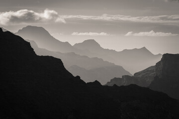 Fototapeta na wymiar black and white sunset in the mountains