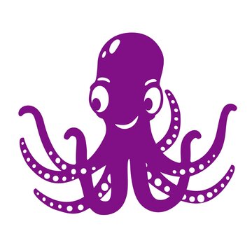 Octopus cartoon. Silhouette vector. Isolated illustration. Marine animal.