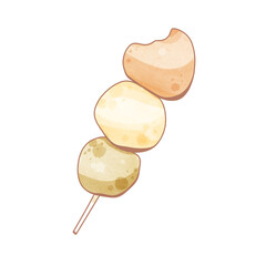 Asian sweets rice cakes mochi isolate on white background. Textured watercolor digital art. Print for sticker, postcards, menus, restaurants, packaging, wrapping paper, postcard