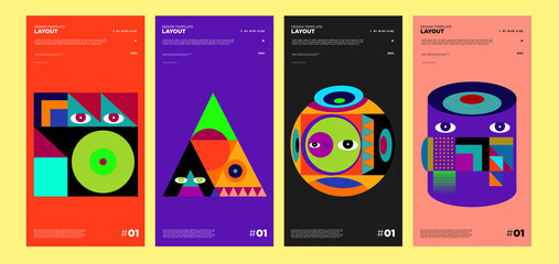 Colorful abstract geometric bauhaus and ethnic poster design template