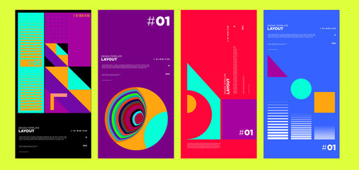 Colorful abstract geometric bauhaus and ethnic poster design template