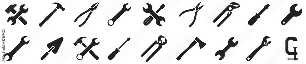 Poster Tools icons set. Instruments signs collection. Tool simple icon. Vector illustration