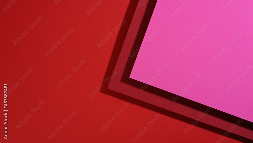 Poster modern pink-red background with sheets of paper with shadow. template for business