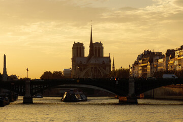 Paris (France). Sunset over the river Seine in the city of Paris