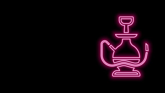 Glowing neon line Hookah icon isolated on black background. 4K Video motion graphic animation