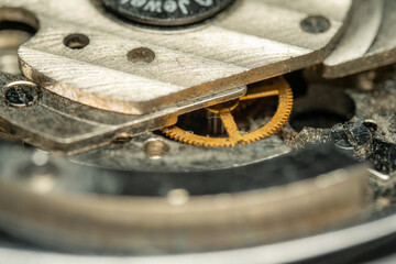 macro photo of pocket watch internal mechanism