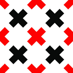Obraz premium Black and red crosses on a white background, texture for design, seamless pattern, vector illustration