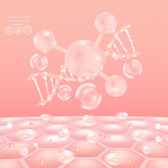 Hyaluronic acid skin solutions ad, pink collagen serum drops with cosmetic advertising background ready to use, illustration vector.