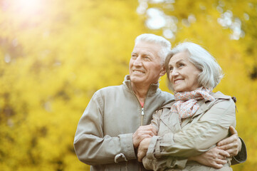 happy  senior couple posing  in the park