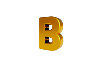 Volumetric glossy Golden Metallic uppercase letter B isolated on white background. 3D rendered alphabet. Modern font for banner, poster, cover, logo design template element.