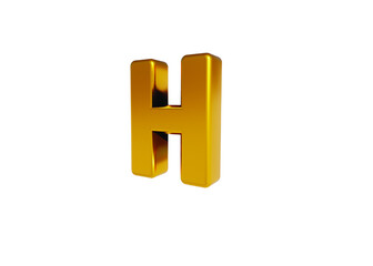 Volumetric glossy Golden Metallic uppercase letter H isolated on white background. 3D rendered alphabet. Modern font for banner, poster, cover, logo design template element.