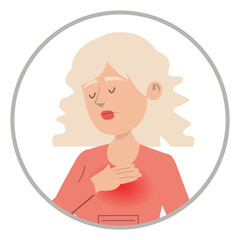 Woman feeling pain in chest vector isolated. Symptom of heart illness or infectious disease. Medical condition concept. Heart attack symptom.