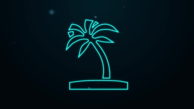 Glowing neon line Tropical palm tree icon isolated on black background. Coconut palm tree. 4K Video motion graphic animation