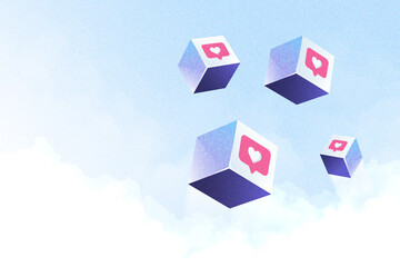 Background, abstract illustration cubes with love icon for web pages.