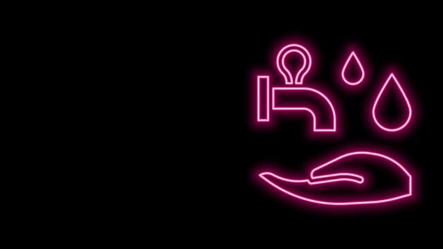 Glowing neon line Wudhu icon isolated on black background. Muslim man doing ablution. 4K Video motion graphic animation