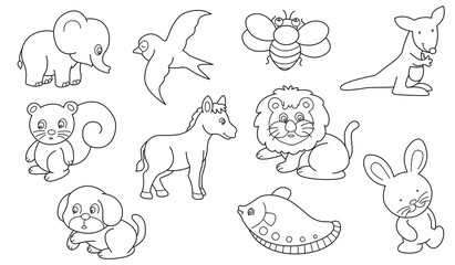 Cute design animal vector set 7 (Outline)