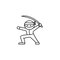 Ninja fighter cartoon character vector line icon. Martial arts outline symbol.