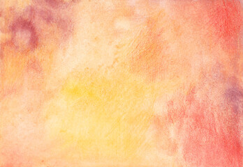 Watercolor drawing of orange color with stains, completed with a pencil. 