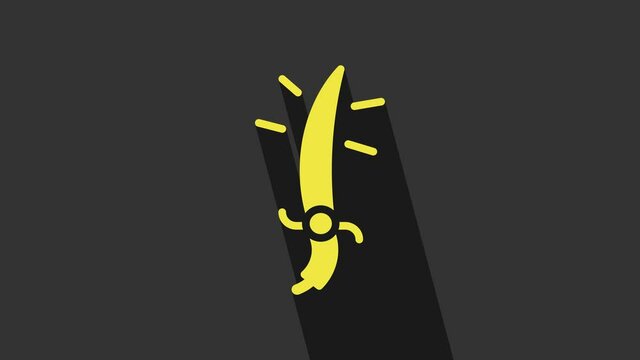 Yellow Arabian saber icon isolated on grey background. 4K Video motion graphic animation