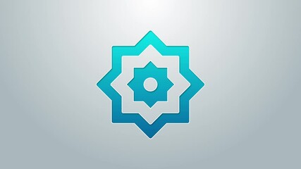 Blue line Islamic octagonal star ornament icon isolated on grey background. 4K Video motion graphic animation