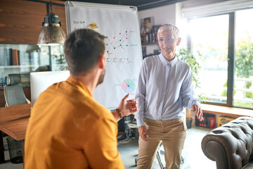 Fototapeta premium Business colleagues at workplace talking about presentation of the business plan. Business, office, job