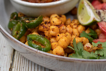 Vegan Middle Eastern spicy chickpeas, close up