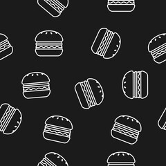 Burger Pattern. Black and white seamless pattern or background with burgers