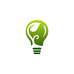 Bulb Green Leaf Vector Logo Design