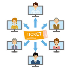 オンラインチケットを購入する人々