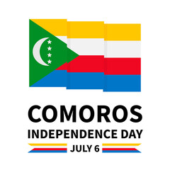 Comoros Independence Day lettering with flag isolated on white. National holiday celebrated on July 6. Vector template for typography poster, banner, greeting card, flyer, etc