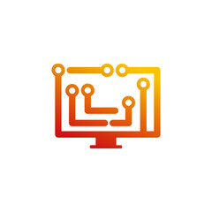 Monitor Circuit Outline Logo Design