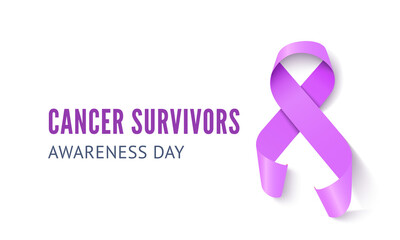 World cancer awareness day concept banner vector. Lavender ribbon for all cancer symbol.