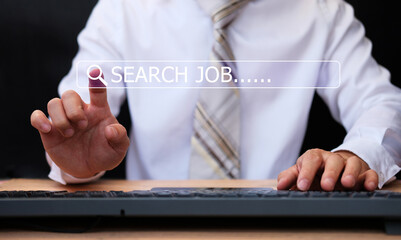 Human search job on computor virtual screening concept, find your career, woman looking at online website